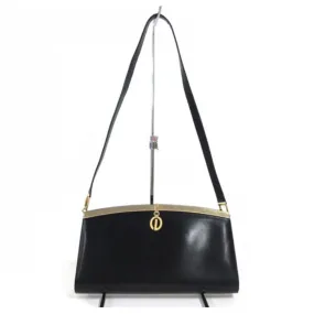1960s mod, Dior, navy blue leather, two-way style with a hinged top with a latch snap closure, bold, gold Dior accents, & a removable strap
