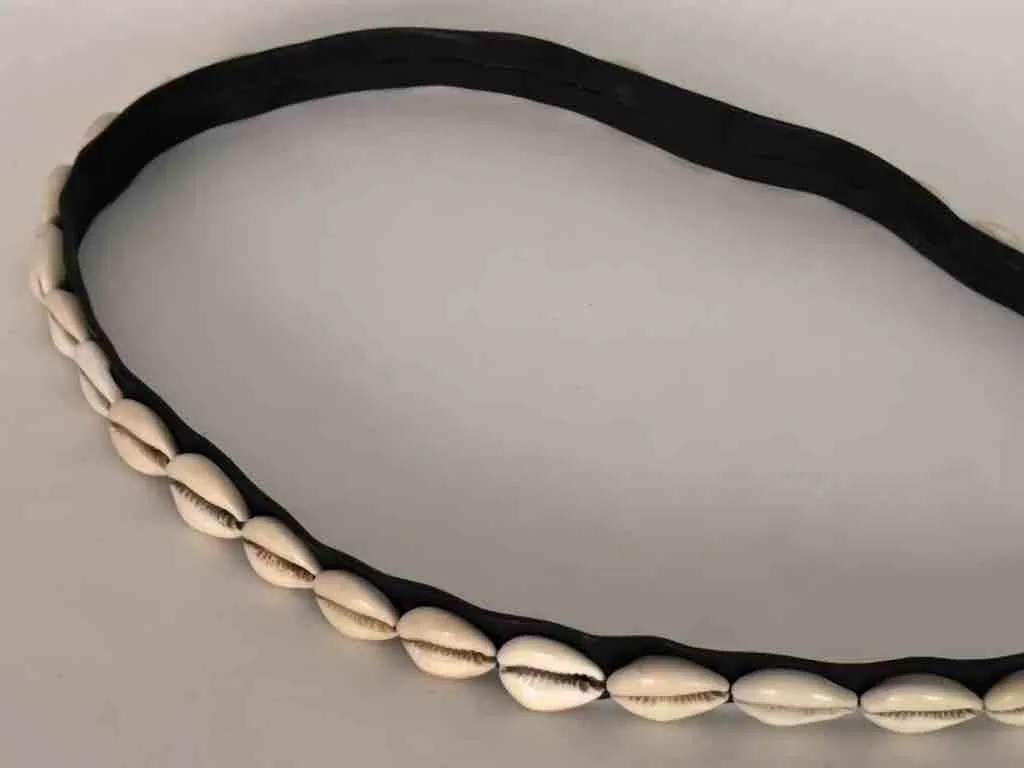 African Cultural Narrow Real Cowrie Shell-Leather Ball & Loop Closure Belt - 2 Colors
