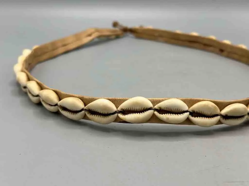 African Cultural Narrow Real Cowrie Shell-Leather Ball & Loop Closure Belt - 2 Colors
