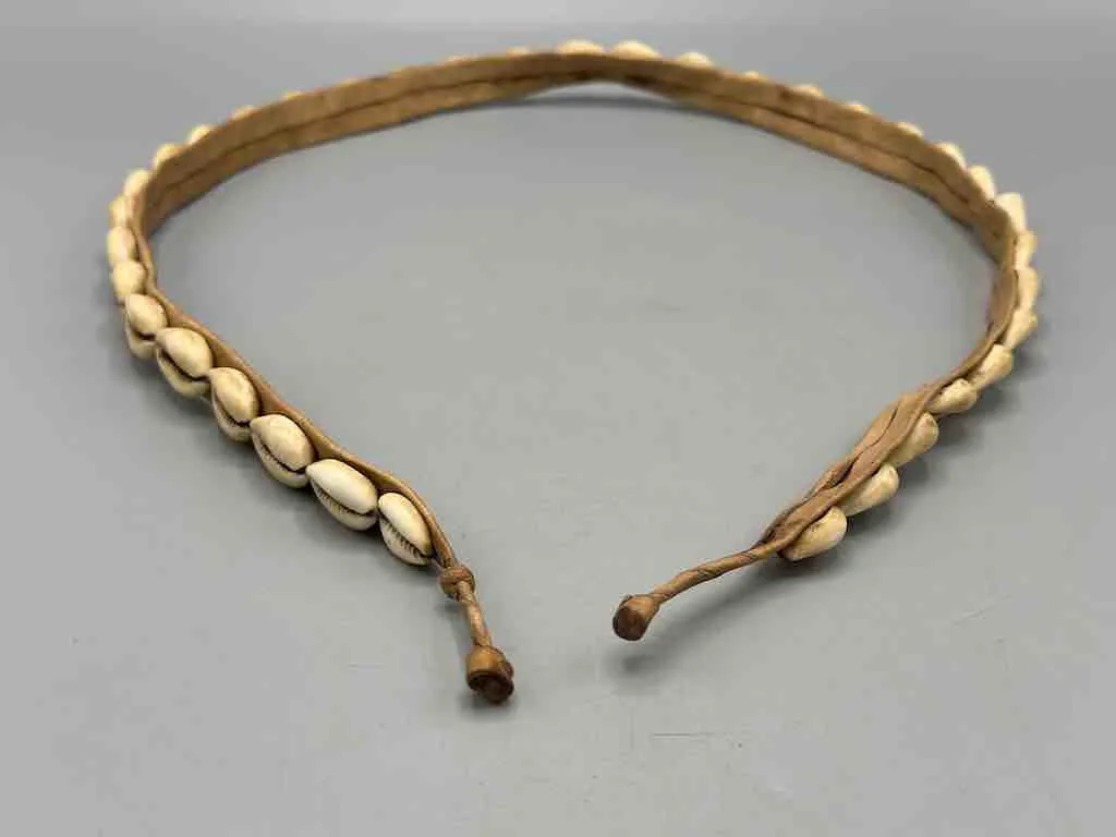 African Cultural Narrow Real Cowrie Shell-Leather Ball & Loop Closure Belt - 2 Colors