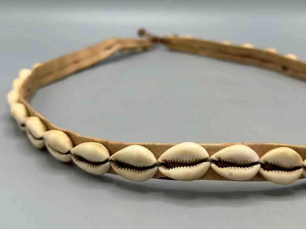 African Cultural Narrow Real Cowrie Shell-Leather Ball & Loop Closure Belt - 2 Colors