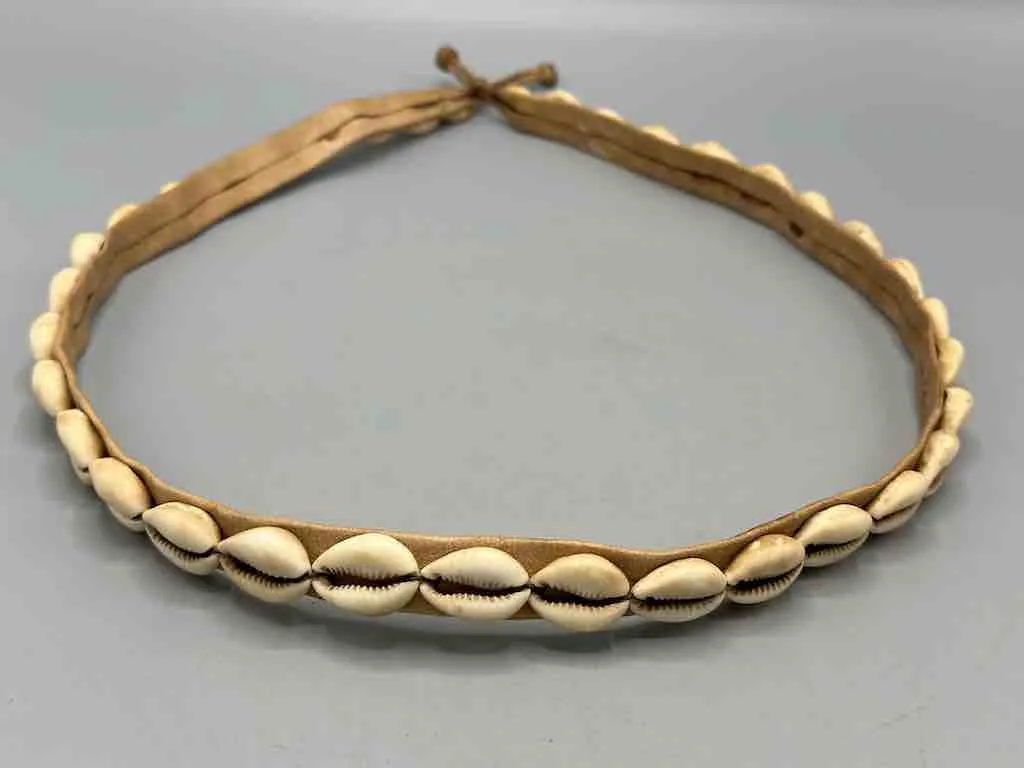 African Cultural Narrow Real Cowrie Shell-Leather Ball & Loop Closure Belt - 2 Colors