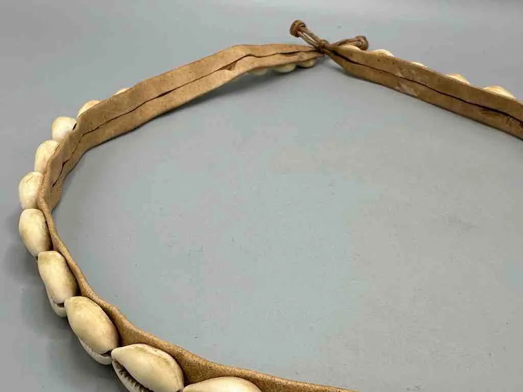 African Cultural Narrow Real Cowrie Shell-Leather Ball & Loop Closure Belt - 2 Colors