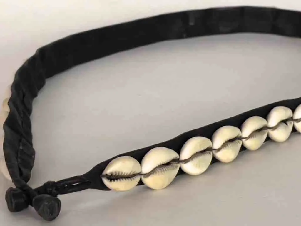 African Cultural Narrow Real Cowrie Shell-Leather Ball & Loop Closure Belt - 2 Colors