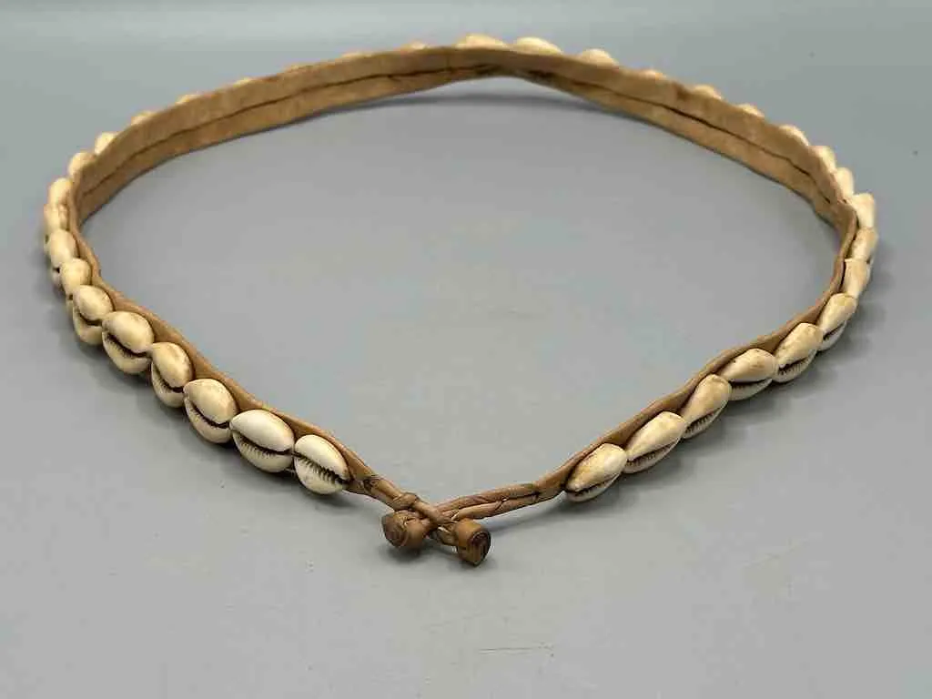 African Cultural Narrow Real Cowrie Shell-Leather Ball & Loop Closure Belt - 2 Colors
