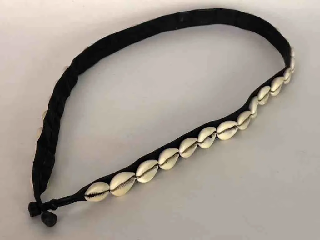 African Cultural Narrow Real Cowrie Shell-Leather Ball & Loop Closure Belt - 2 Colors