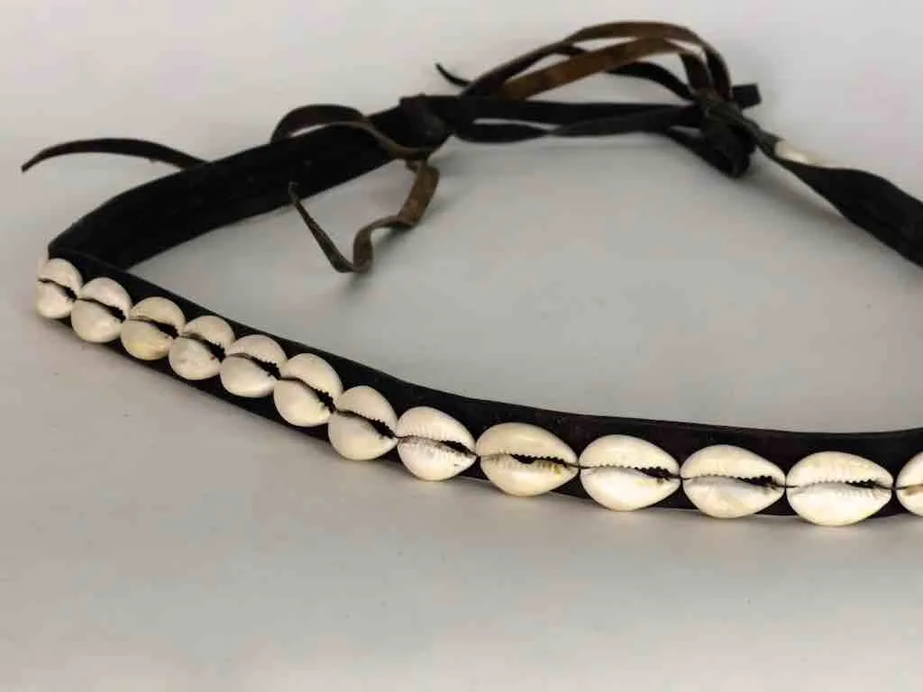 African Cultural Narrow Real Cowrie Shell-Leather Tie-Closure Finished Edges Belt - 7 colors