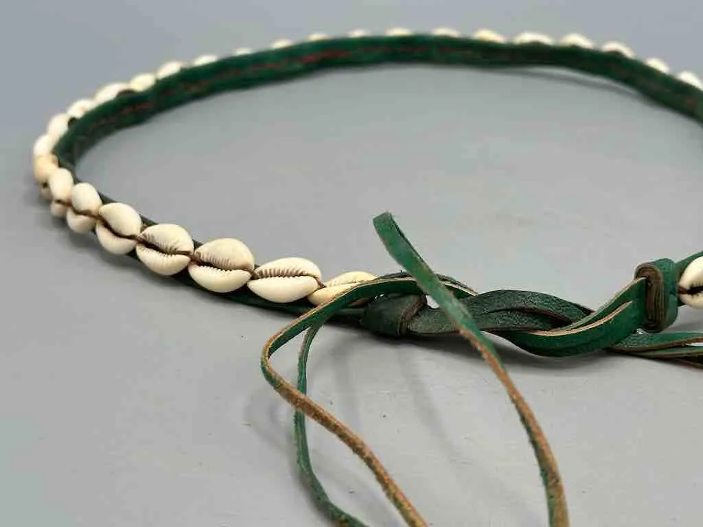 African Cultural Narrow Real Cowrie Shell-Leather Tie-Closure Finished Edges Belt - 7 colors