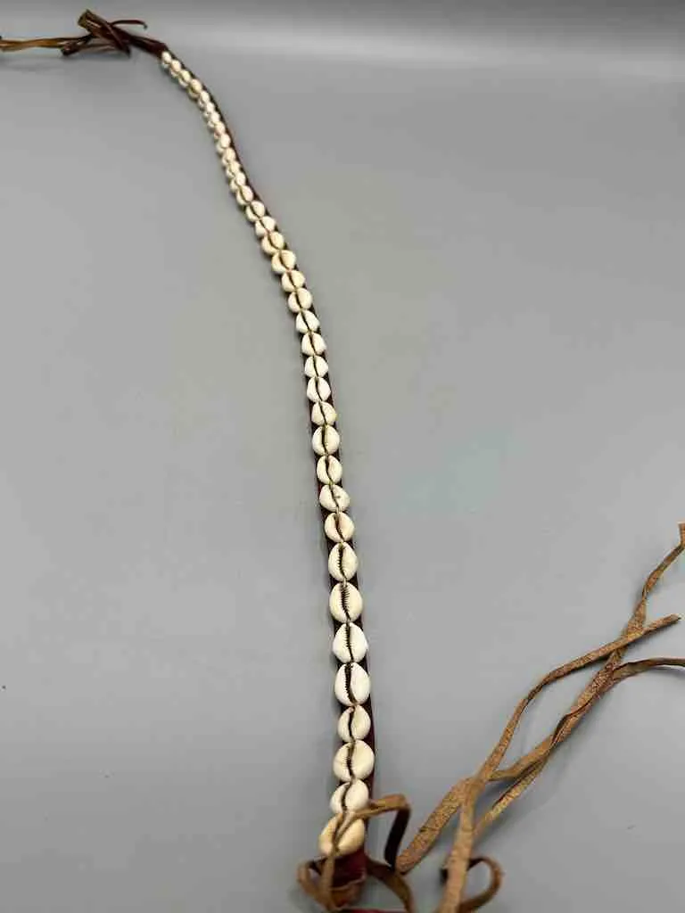 African Cultural Narrow Real Cowrie Shell-Leather Tie-Closure Finished Edges Belt - 7 colors