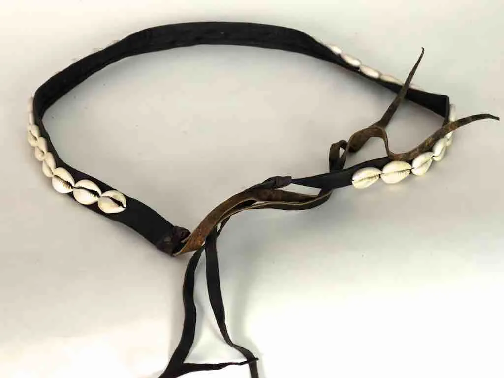 African Cultural Narrow Real Cowrie Shell-Leather Tie-Closure Finished Edges Belt - 7 colors