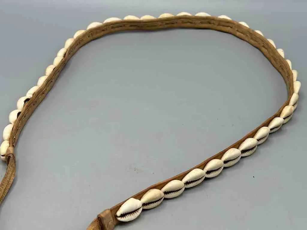 African Cultural Narrow Real Cowrie Shell-Leather Tie-Closure Finished Edges Belt - 7 colors