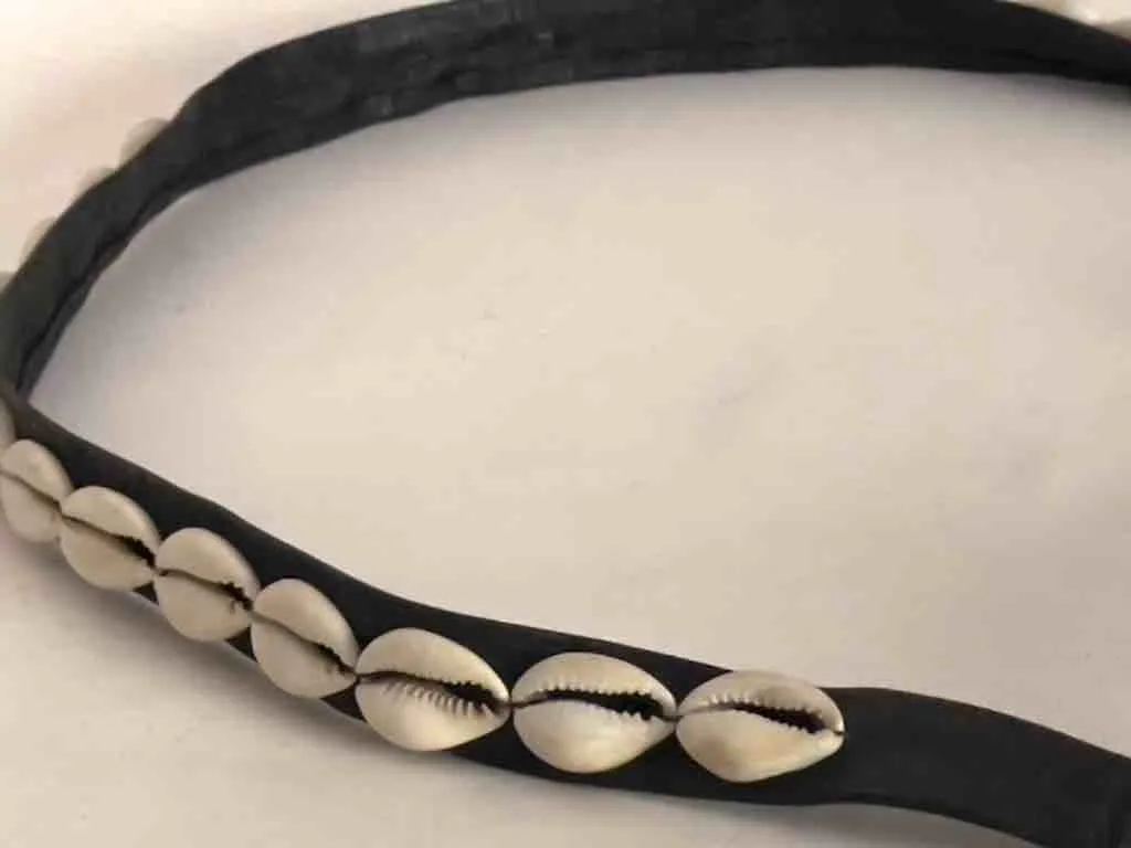 African Cultural Narrow Real Cowrie Shell-Leather Tie-Closure Finished Edges Belt - 7 colors