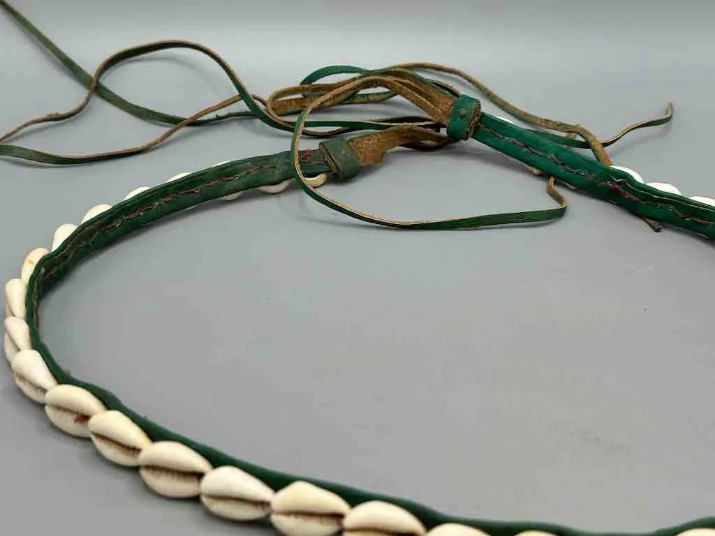 African Cultural Narrow Real Cowrie Shell-Leather Tie-Closure Finished Edges Belt - 7 colors