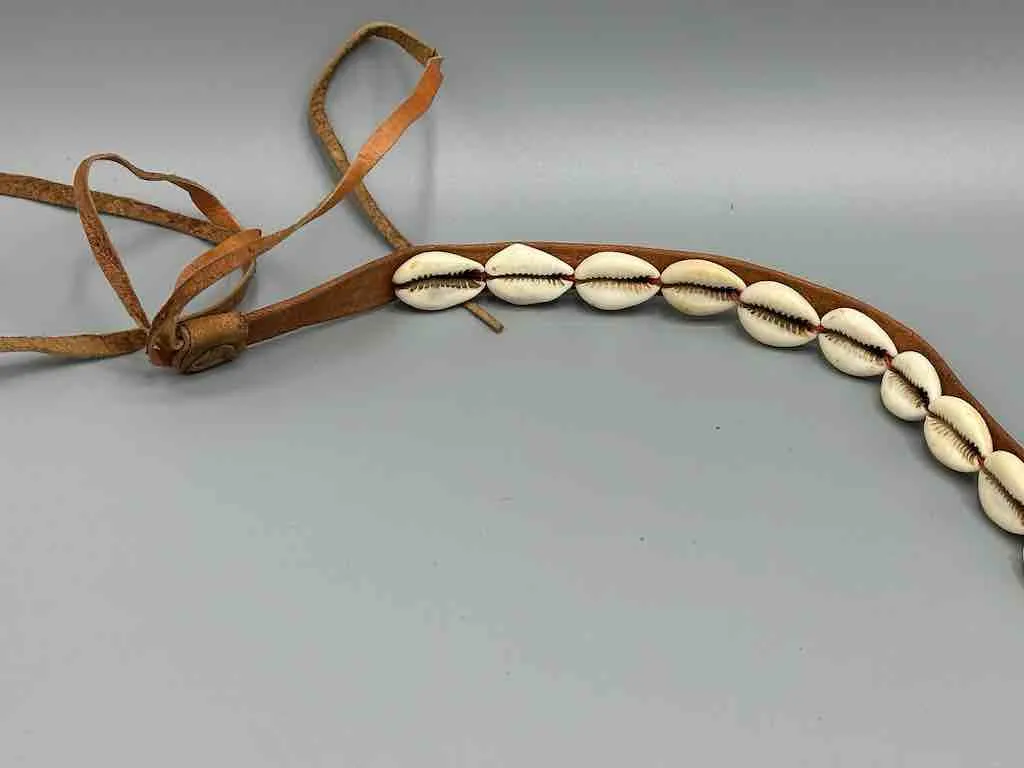 African Cultural Narrow Real Cowrie Shell-Leather Tie-Closure Finished Edges Belt - 7 colors