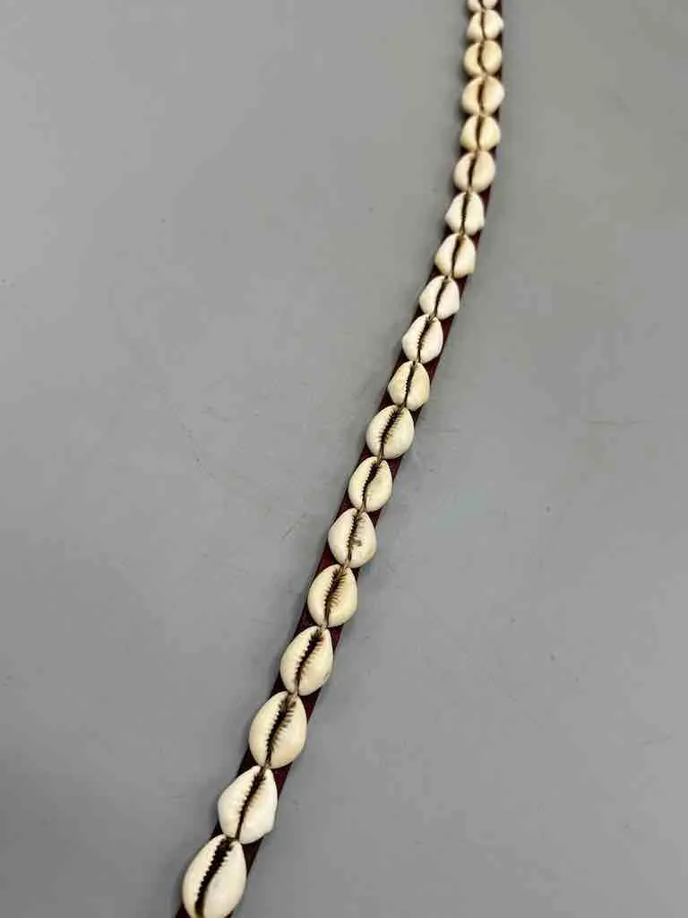 African Cultural Narrow Real Cowrie Shell-Leather Tie-Closure Finished Edges Belt - 7 colors