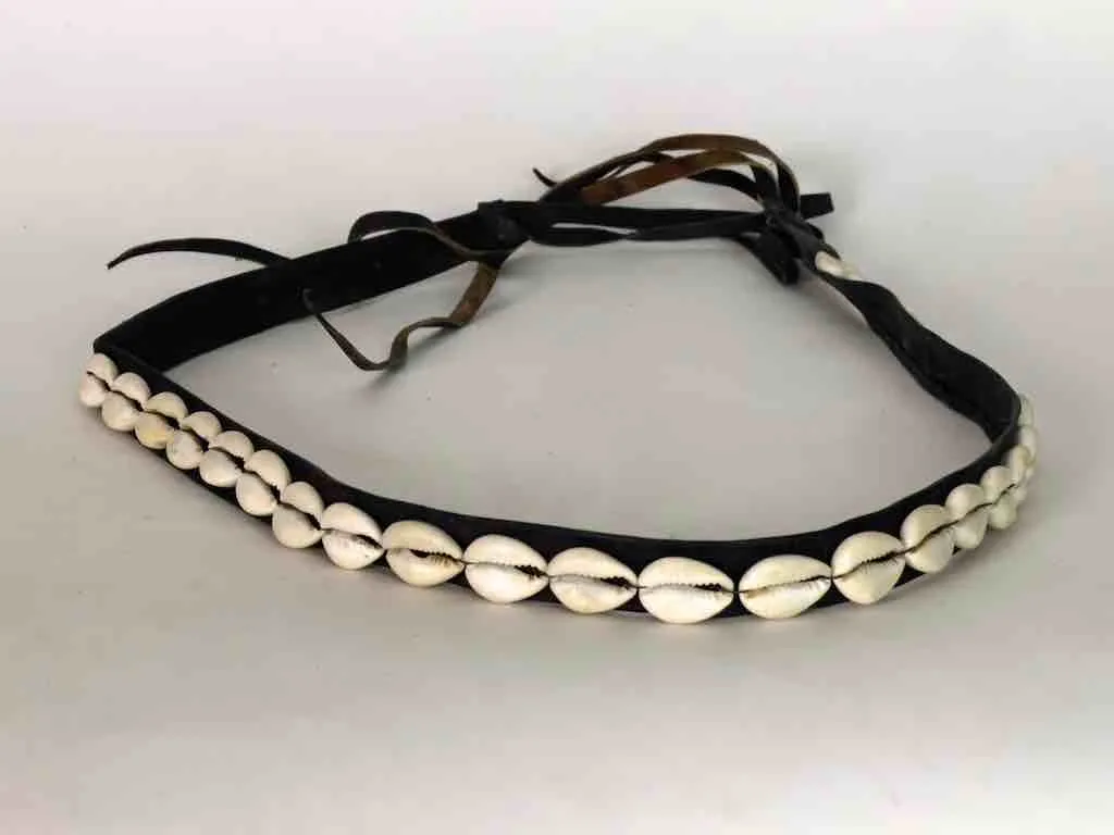 African Cultural Narrow Real Cowrie Shell-Leather Tie-Closure Finished Edges Belt - 7 colors