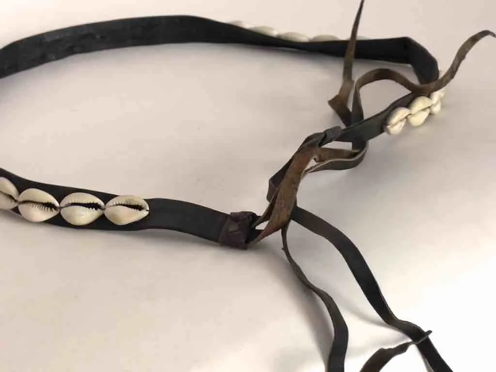 African Cultural Narrow Real Cowrie Shell-Leather Tie-Closure Finished Edges Belt - 7 colors