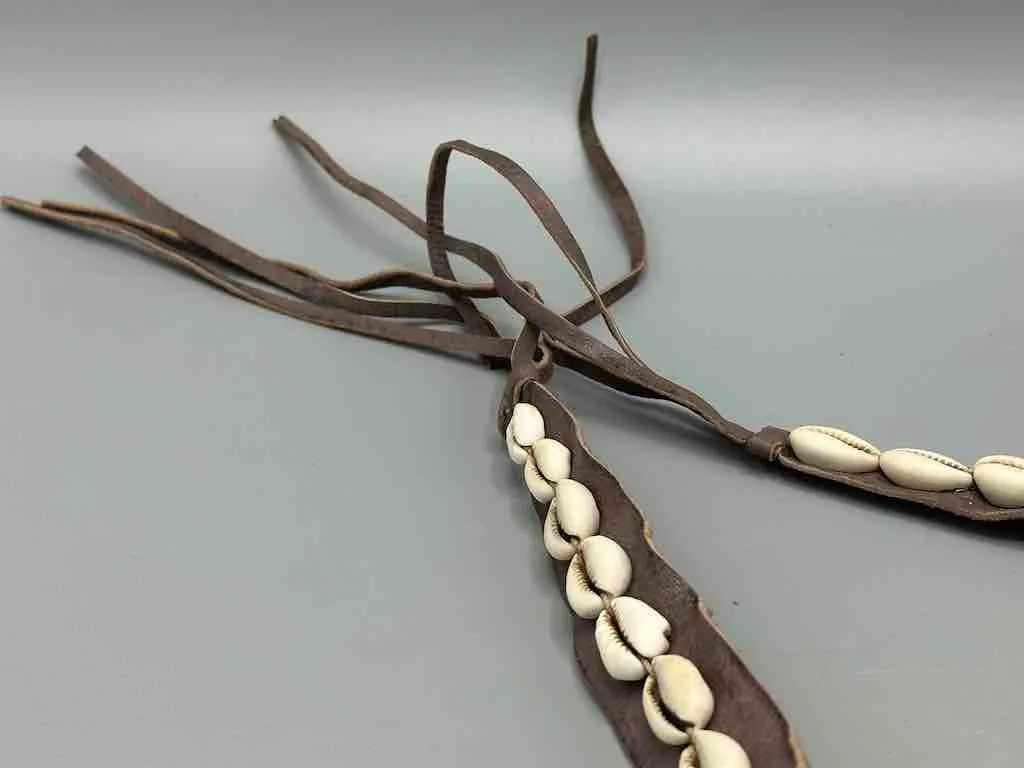 African Cultural Narrow Real Cowrie Shell-Leather Tie-Closure Unfinished Edges Belt - 4 colors