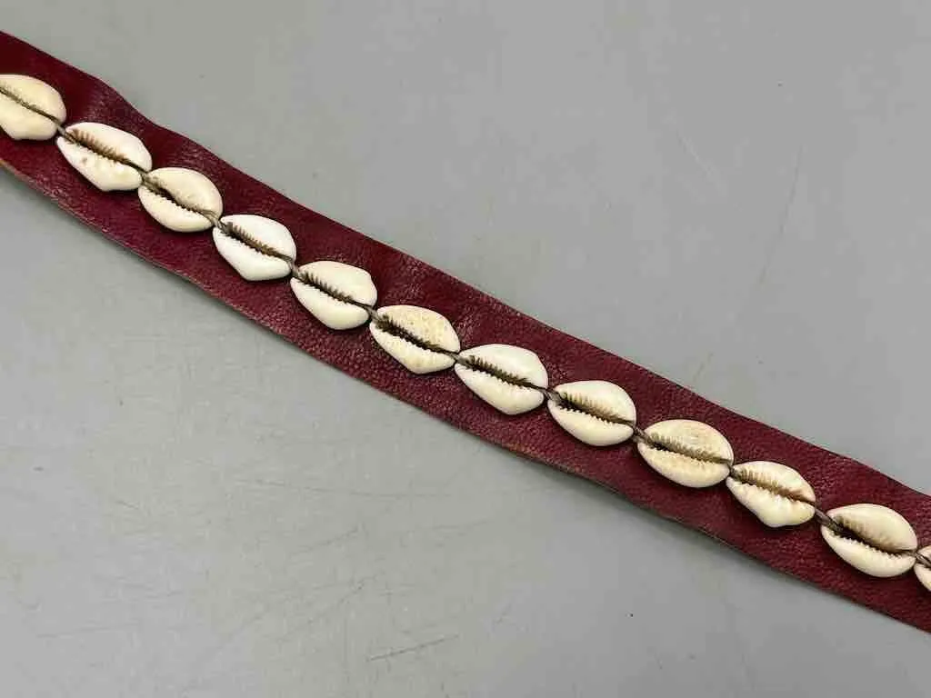 African Cultural Narrow Real Cowrie Shell-Leather Tie-Closure Unfinished Edges Belt - 4 colors