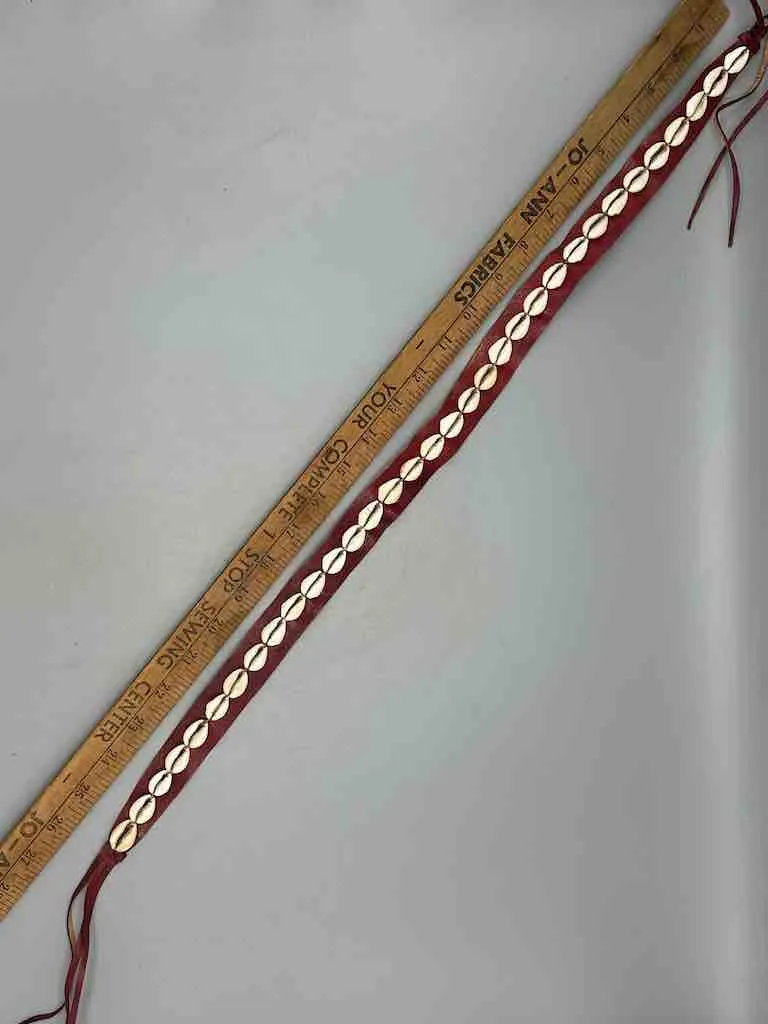 African Cultural Narrow Real Cowrie Shell-Leather Tie-Closure Unfinished Edges Belt - 4 colors