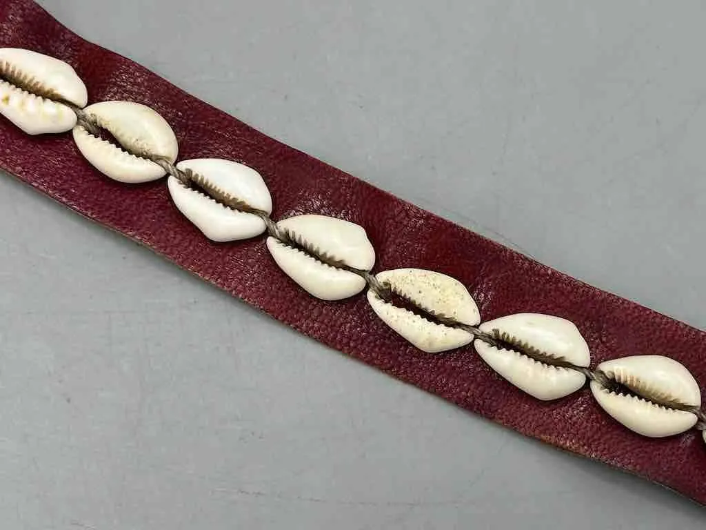 African Cultural Narrow Real Cowrie Shell-Leather Tie-Closure Unfinished Edges Belt - 4 colors