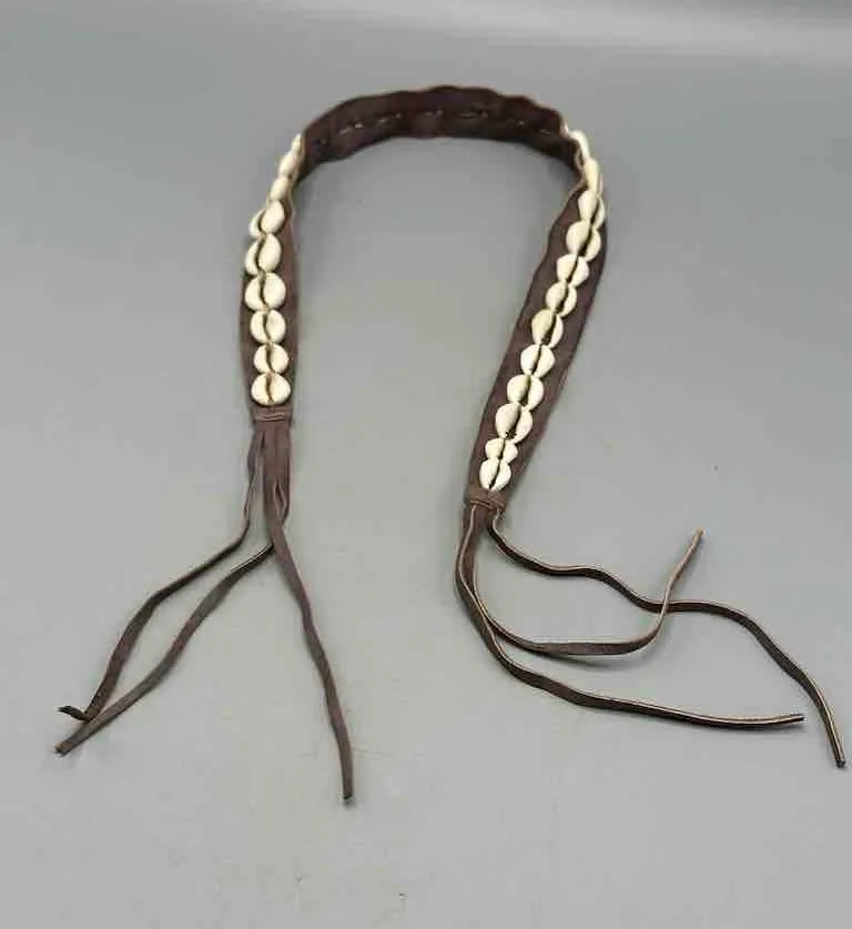African Cultural Narrow Real Cowrie Shell-Leather Tie-Closure Unfinished Edges Belt - 4 colors