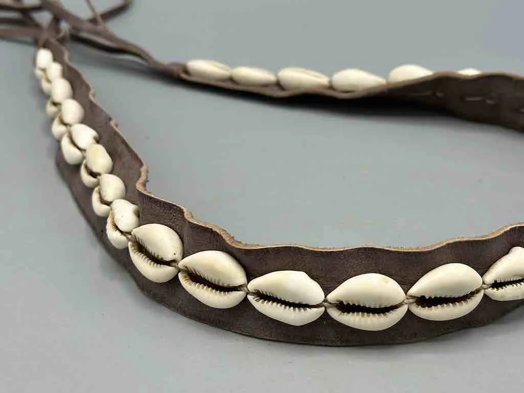 African Cultural Narrow Real Cowrie Shell-Leather Tie-Closure Unfinished Edges Belt - 4 colors