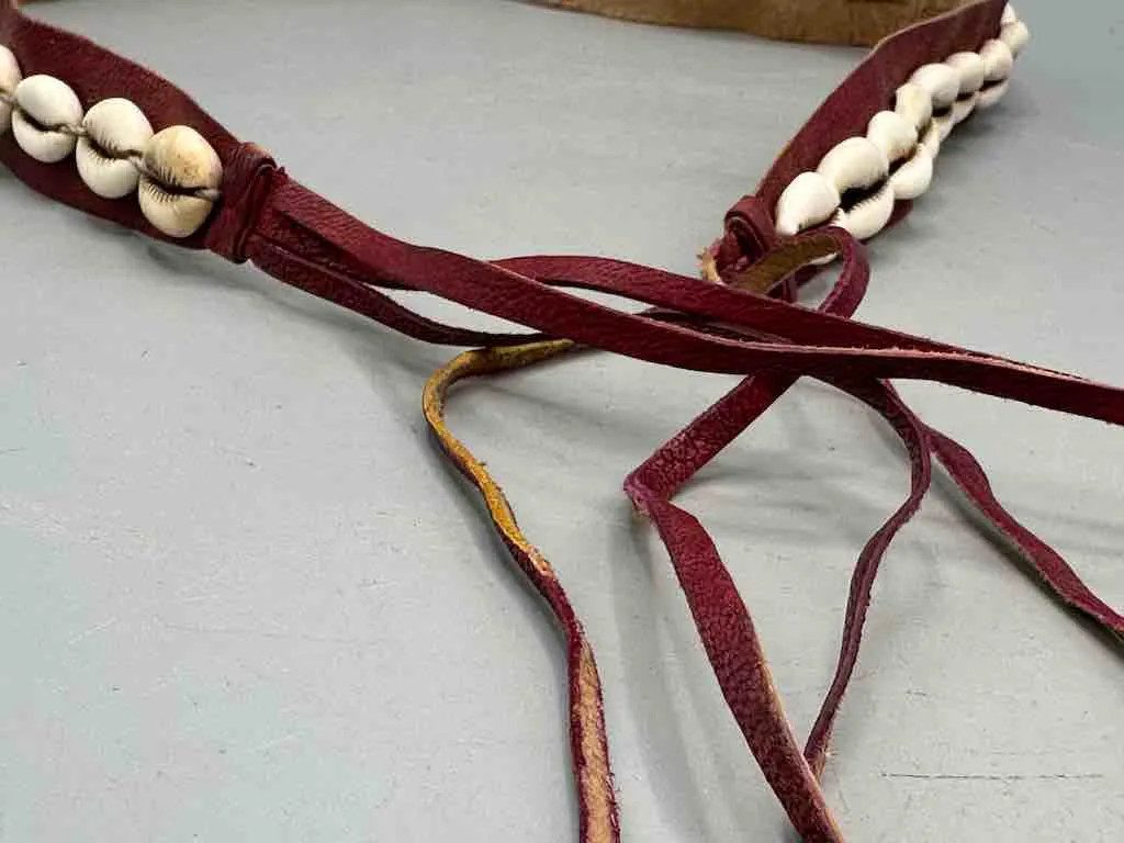 African Cultural Narrow Real Cowrie Shell-Leather Tie-Closure Unfinished Edges Belt - 4 colors
