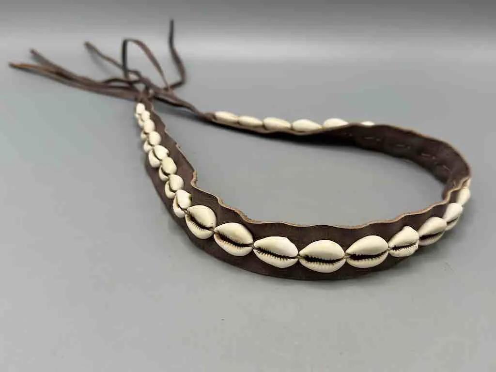 African Cultural Narrow Real Cowrie Shell-Leather Tie-Closure Unfinished Edges Belt - 4 colors