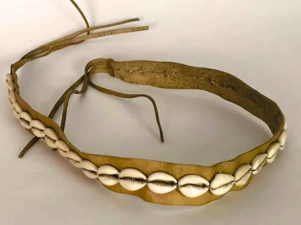 African Cultural Narrow Real Cowrie Shell-Leather Tie-Closure Unfinished Edges Belt - 4 colors