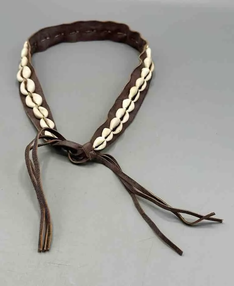 African Cultural Narrow Real Cowrie Shell-Leather Tie-Closure Unfinished Edges Belt - 4 colors