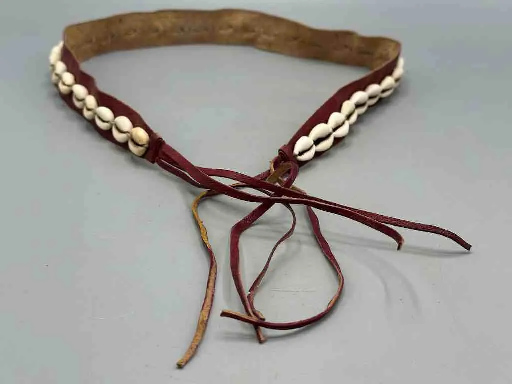 African Cultural Narrow Real Cowrie Shell-Leather Tie-Closure Unfinished Edges Belt - 4 colors