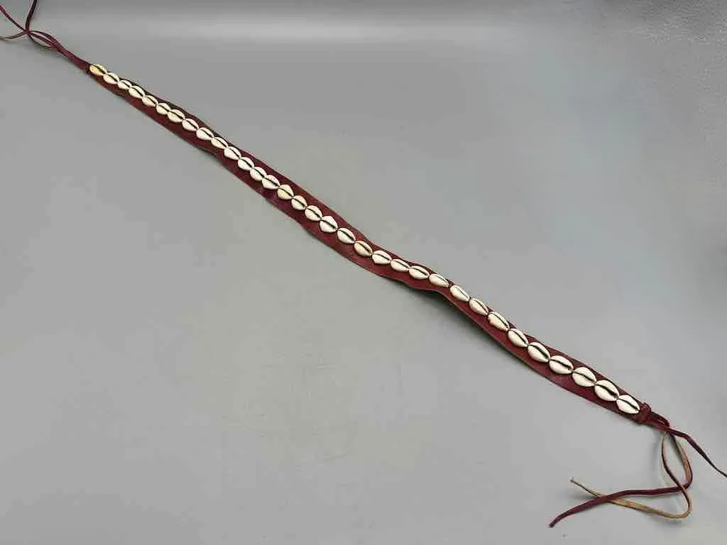 African Cultural Narrow Real Cowrie Shell-Leather Tie-Closure Unfinished Edges Belt - 4 colors