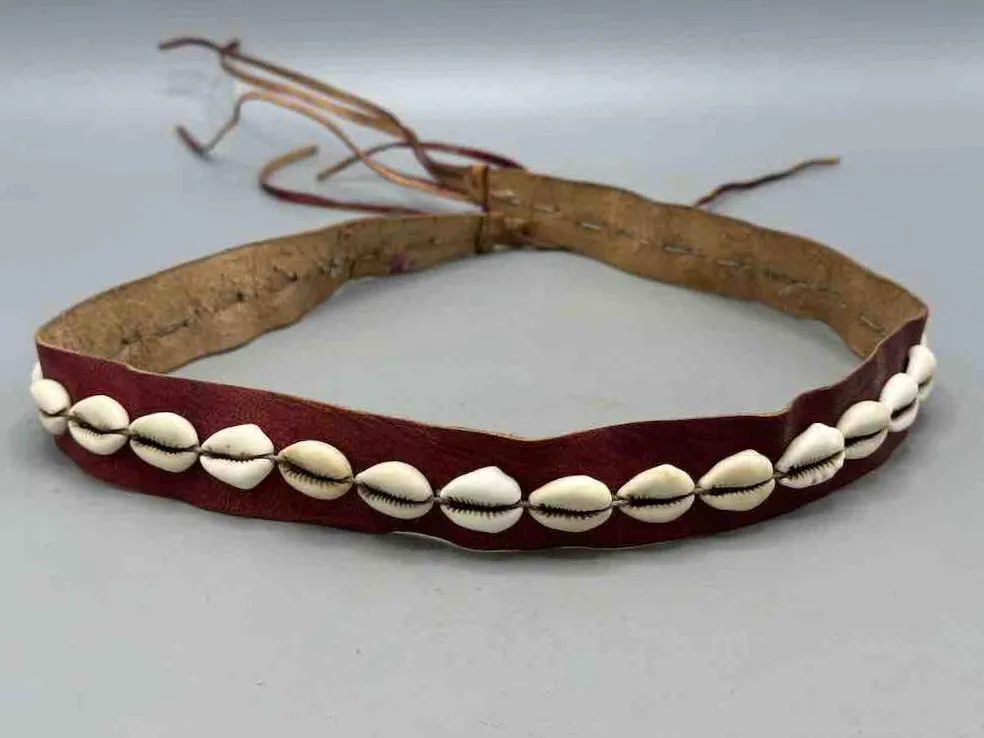 African Cultural Narrow Real Cowrie Shell-Leather Tie-Closure Unfinished Edges Belt - 4 colors