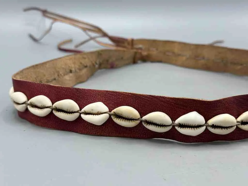 African Cultural Narrow Real Cowrie Shell-Leather Tie-Closure Unfinished Edges Belt - 4 colors