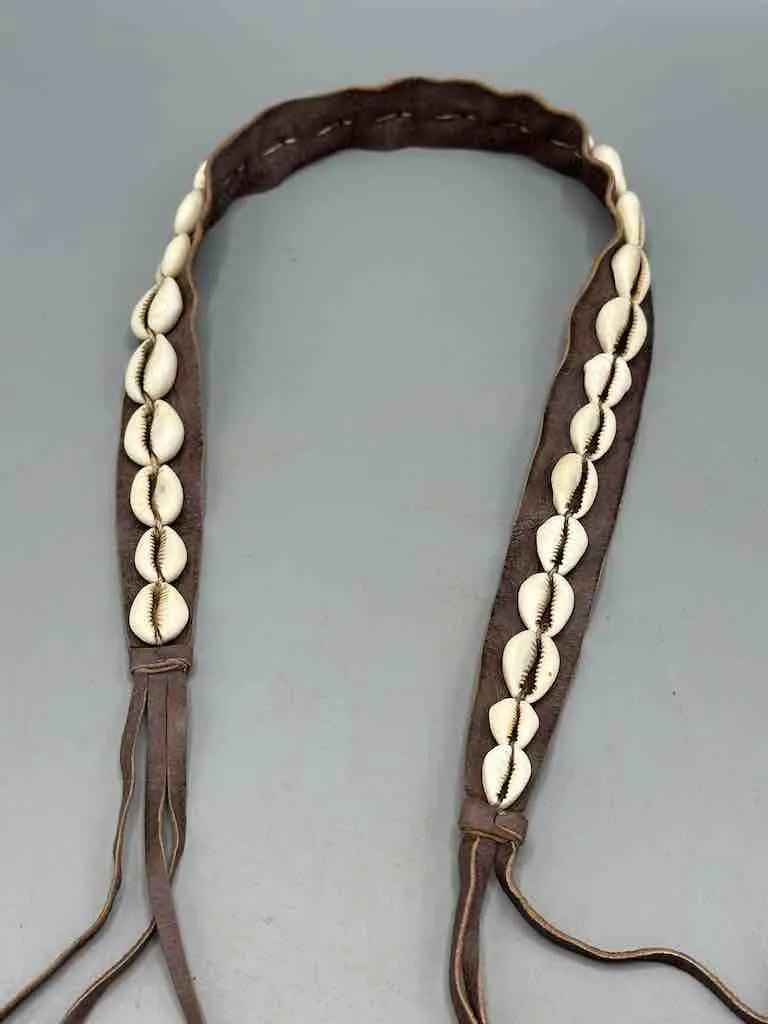 African Cultural Narrow Real Cowrie Shell-Leather Tie-Closure Unfinished Edges Belt - 4 colors