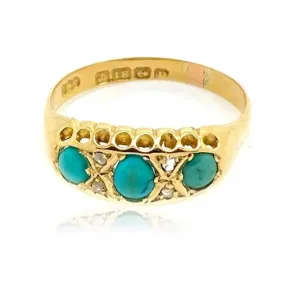 Antique 1914 Turquoise Diamond 18ct Gold Ring