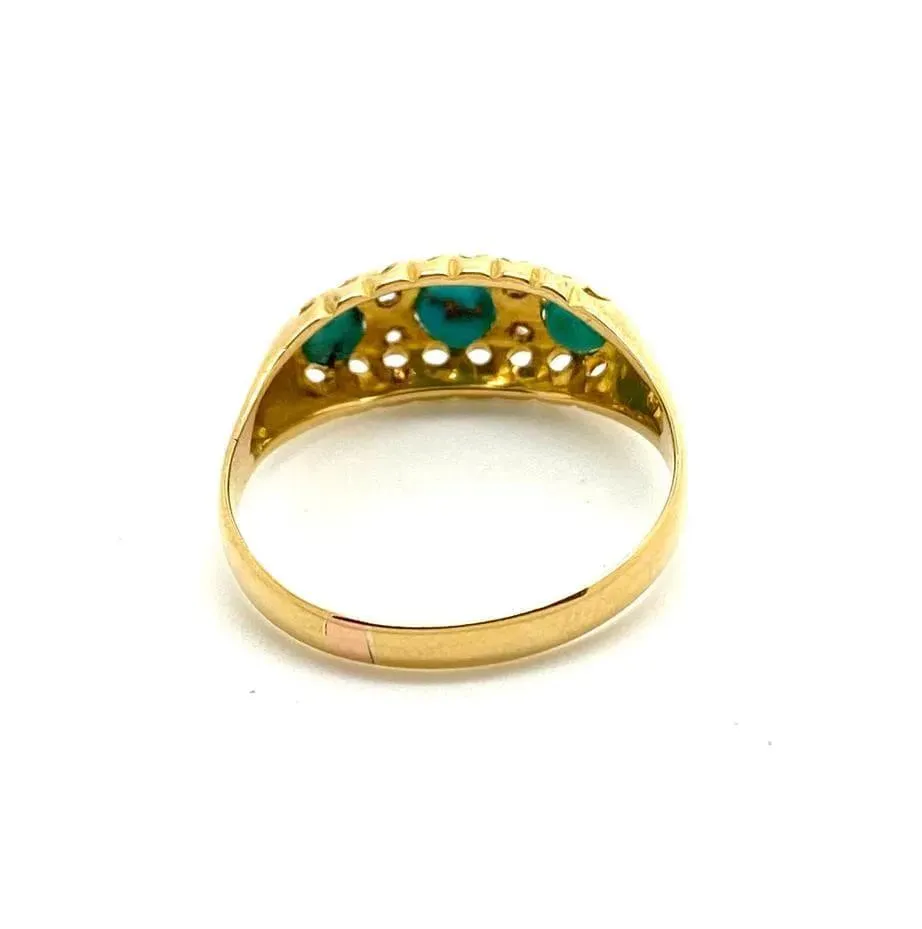 Antique 1914 Turquoise Diamond 18ct Gold Ring
