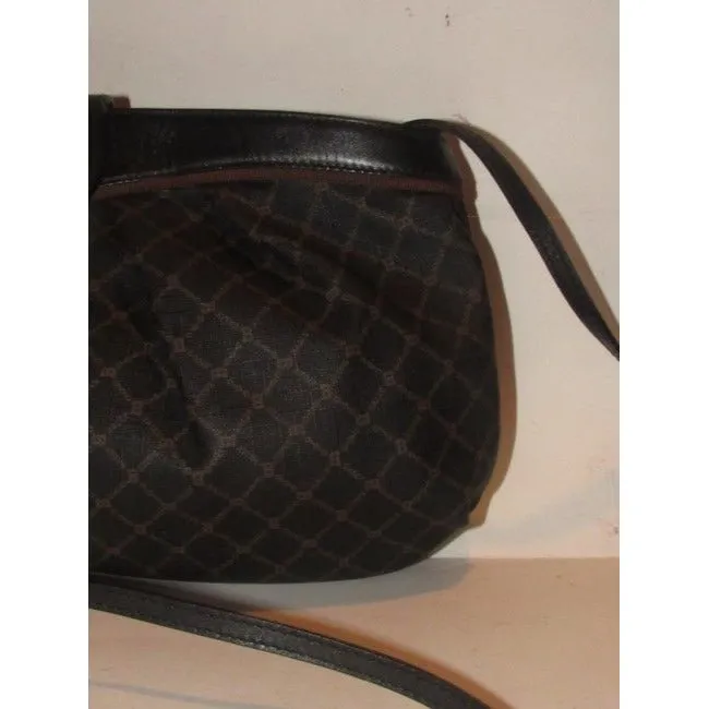 Bally Brown & Black Logo Print Leather Two- Way Cross Body/Clutch