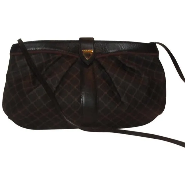 Bally Brown & Black Logo Print Leather Two- Way Cross Body/Clutch