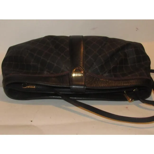 Bally Brown & Black Logo Print Leather Two- Way Cross Body/Clutch