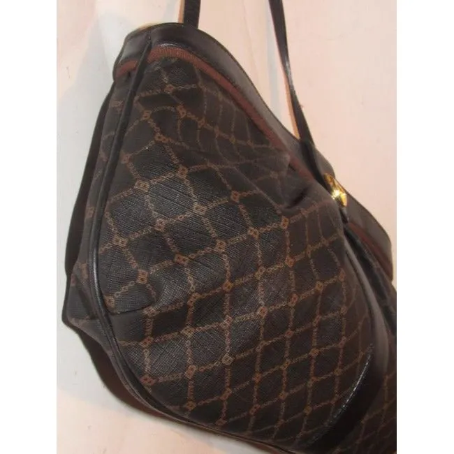 Bally Brown & Black Logo Print Leather Two- Way Cross Body/Clutch