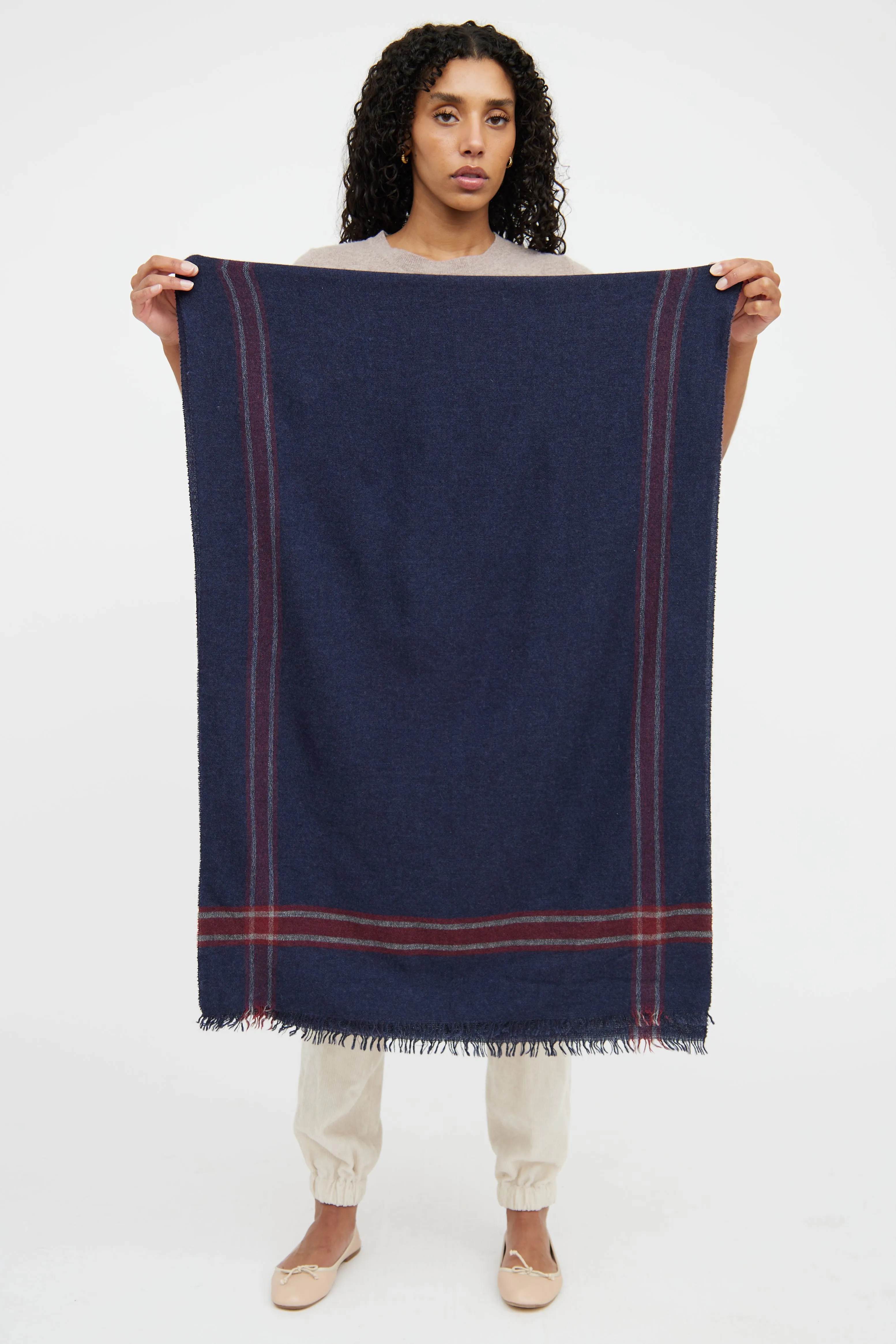Blue and Red Plaid Cashmere Scarf