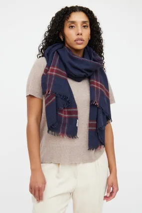 Blue and Red Plaid Cashmere Scarf