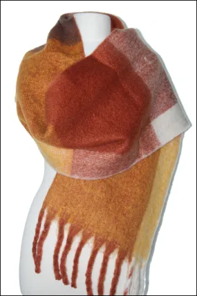 Check Pattern Oblong Scarf w/Long Fringe