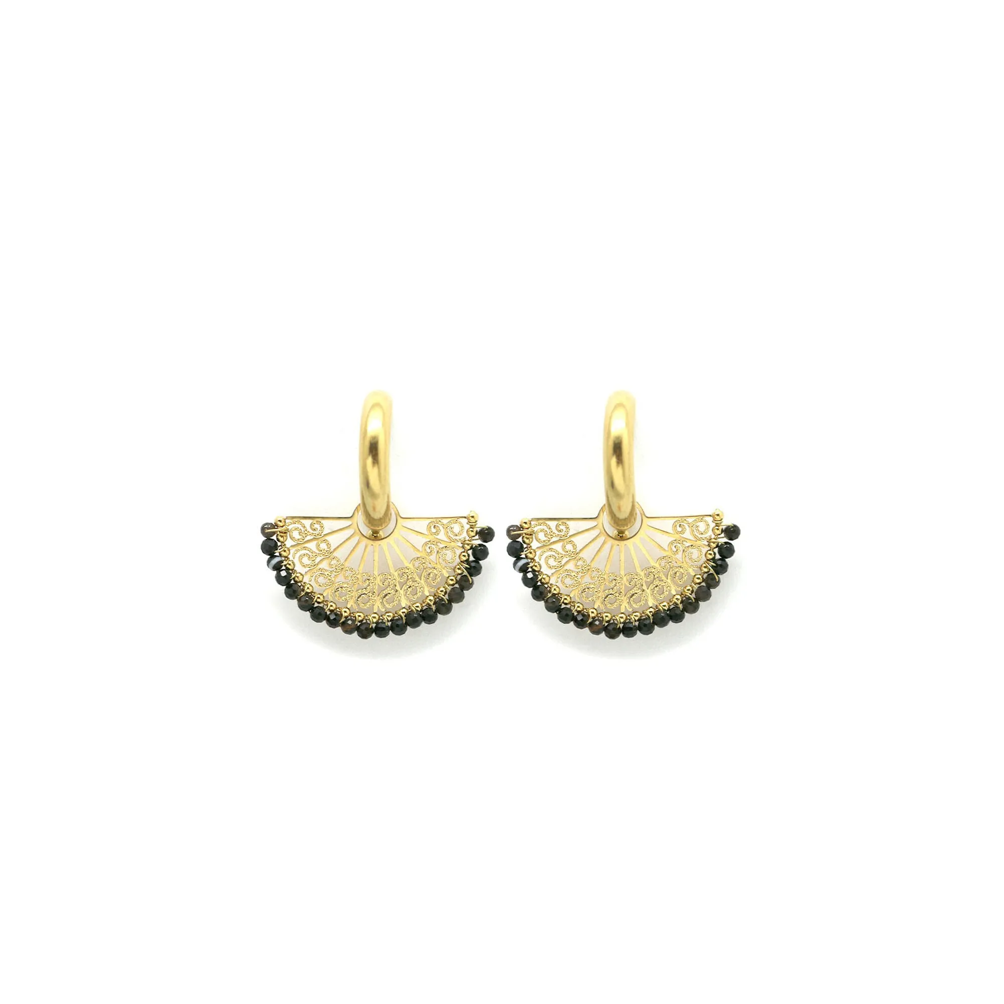 Earring Feather Fan Noir