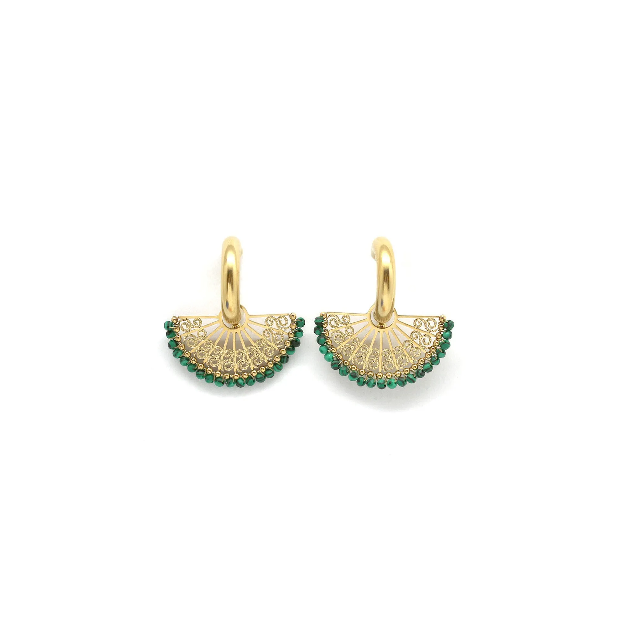 Earring Feather Fan Vert