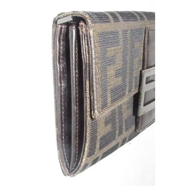 Fendi Tobacco Zucca Print Continental Style With Chrome Ff Snap Wallet