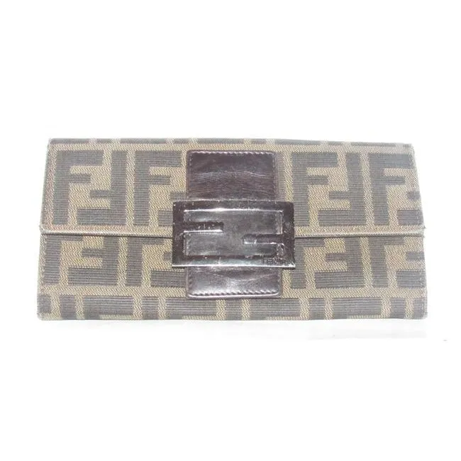Fendi Tobacco Zucca Print Continental Style With Chrome Ff Snap Wallet