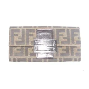 Fendi Tobacco Zucca Print Continental Style With Chrome Ff Snap Wallet